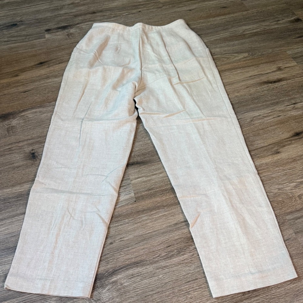 Vintage Dorothy Schoelen Platinum Pant 90s Linen Blend Prairie | Cream Red | 16 - Picture 5 of 9